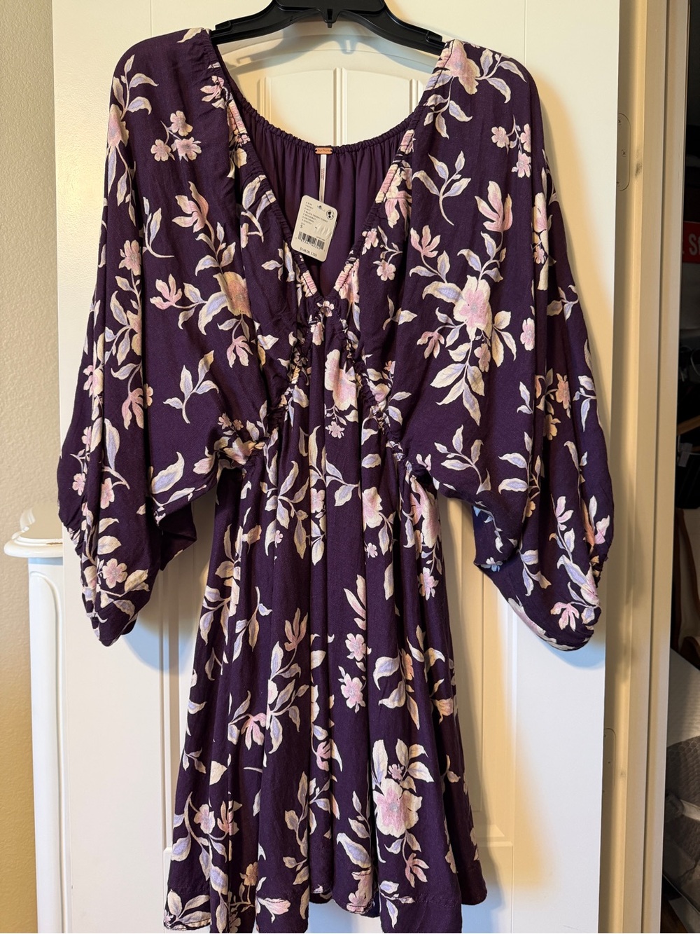 Free People Purple Floral V-Neck Boho Dress